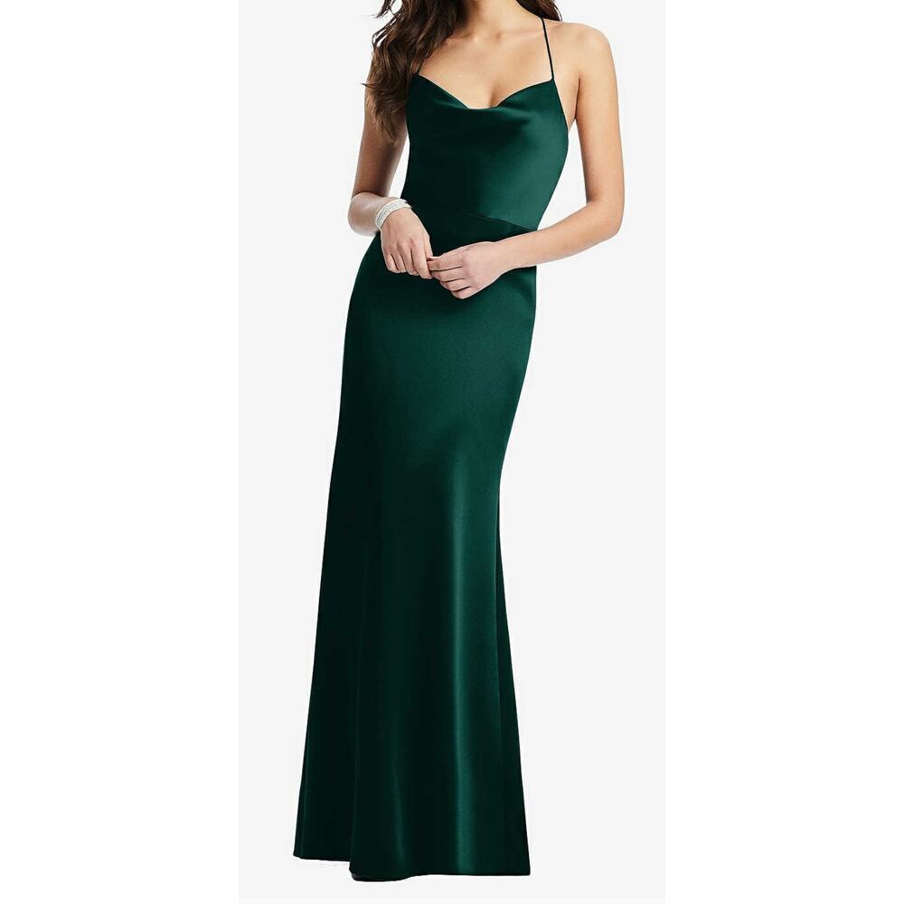 NWT Dessy Collection COWL-NECK CRISS‎ CROSS BACK SLIP DRESS EVERGREEN Size 10 R